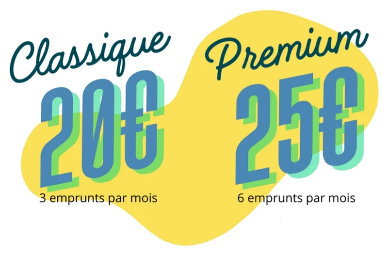 tarifs : classique 20€ par an pour 3 emprunts ; premium 25€ par an pour 6 emprunts